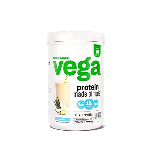 Vega Protein Made Simple, Dark Chocolate - Stevia Free Vegan Protein Powder, Plant Based, Healthy, Gluten Free, Pea Protein for Women and Men, 9.6 oz (Packaging May Vary)