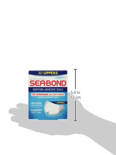 Sea Bond Secure Denture Adhesive Seals, Original Uppers, Zinc-Free, All-Day-Hold, Mess-Free, 30 Count (Pack of 1)