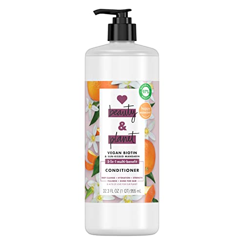 Love Beauty and Planet Silcone-Free Conditioner Vegan Biotin & Sun-Kissed Mandarin Deep Cleanse, Hydrate, Strengthen, Volumize & Shine 5-in-1 Multi-Benefit Nourishing Conditioner for Hair 32 oz