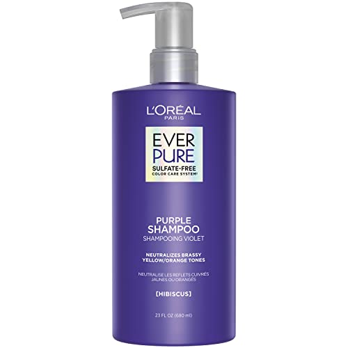 L’Oréal Paris EverPure Sulfate Free Brass Toning Purple Shampoo for Blonde, Bleached, Silver, or Brown Highlighted Hair, 23Fl; Oz (Packaging May Vary)