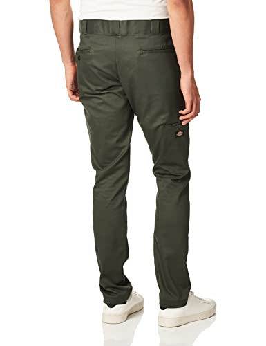 Dickies Mens Skinny-Straight Double Knee Work Pant, Olive Green, 28W x 30L