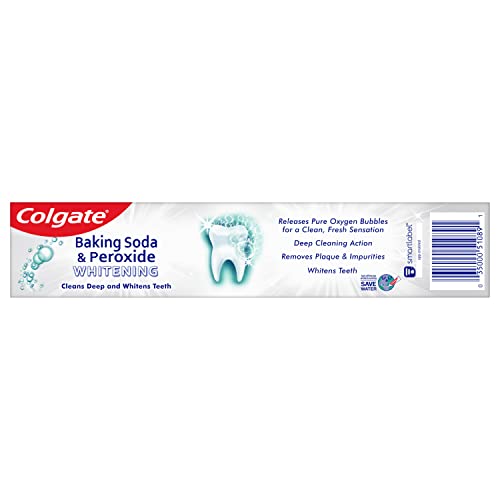 Colgate Baking Soda and Peroxide Toothpaste, Whitening Brisk Mint Flavor, Whitens Teeth, Fights Cavities and Removes Surface Stains for Whiter Teeth, 6 Oz Tube, 2 Pack