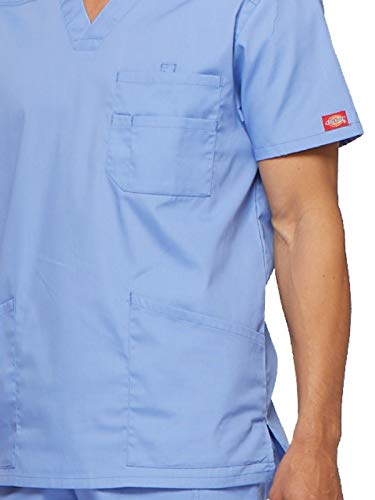 Dickies EDS Signature Scrubs for Men, Multi-Pocket V-Neck Scrub Top in Soft Brushed Poplin 81906, S, Ciel