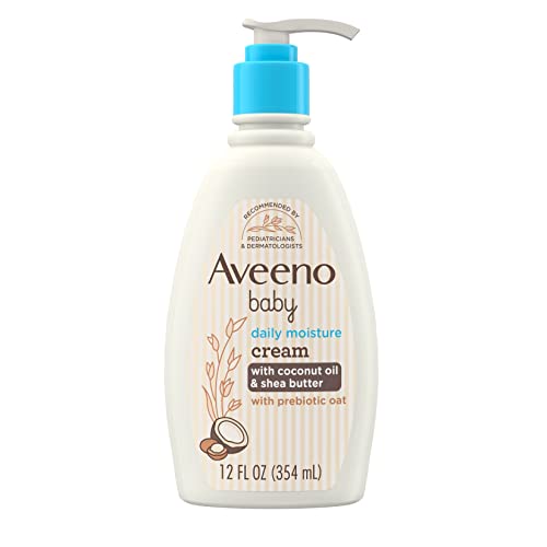 Aveeno Baby Daily Moisturizing Cream with Prebiotic Oat, Baby Lotion with Coconut Oil & Shea Butter Deeply Moisturizes Sensitive Skin, Hypoallergenic with a Gentle Coconut Scent, 12 fl. oz