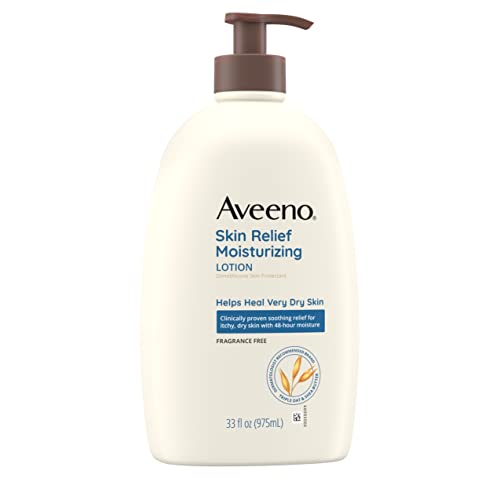 Aveeno Skin Relief 24-Hour Moisturizing Lotion for Sensitive Skin with Natural Shea Butter & Triple Oat Complex, Unscented Therapeutic Lotion for Extra Dry, Itchy Skin, 33 fl. oz(Pack of 1)