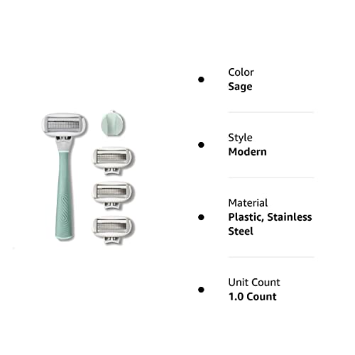 FLAMINGO 5-Blade Razors for Women - 1 Razor Handle + 4 5-Blade Refills + 1 Shower Holder - Sage