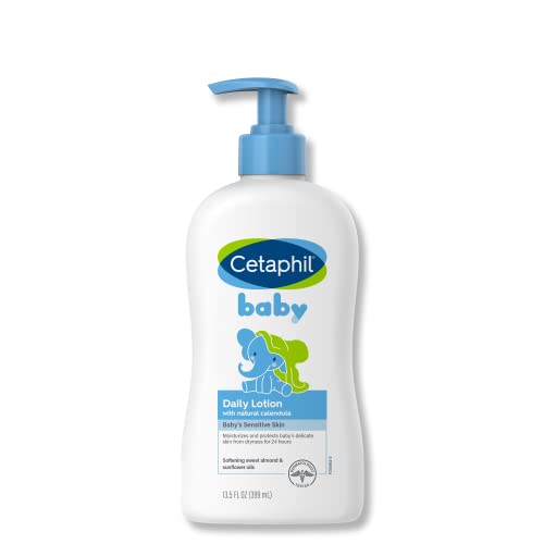 Cetaphil Baby Daily Lotion with Organic Calendula, NEW 13.5 fl oz, Vitamin E, Sweet Almond & Sunflower Oils, Mineral Oil Free, Paraben Free, Dermatologist Tested, Clinically Proven for Sensitive Skin