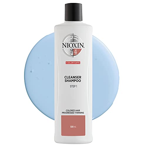 Nioxin System 4 Scalp Cleansing Shampoo with Peppermint Oil, Treats Dry and Sensitive Scalp, Dandruff Relief and Anti-Hair Breakage, For Color Treated Hair with Progressed Thinning, 16.9 fl oz