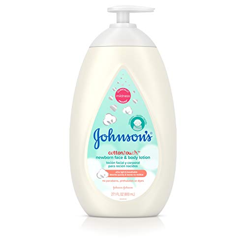 Johnsons CottonTouch Newborn Baby Face and Body Lotion, Hypoallergenic and Paraben-Free Moisturization for Babys Sensitive Skin, Made with Real Cotton, 27.1 fl. oz