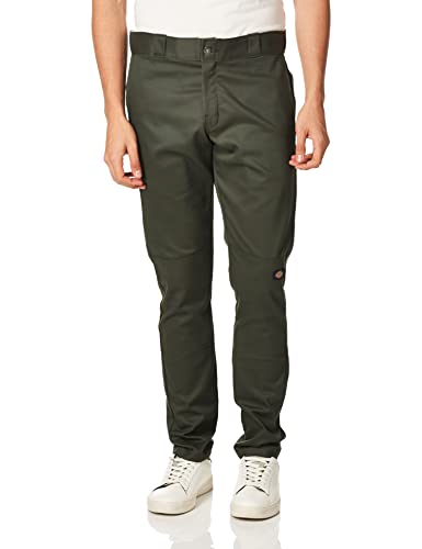 Dickies Mens Skinny-Straight Double Knee Work Pant, Olive Green, 28W x 30L