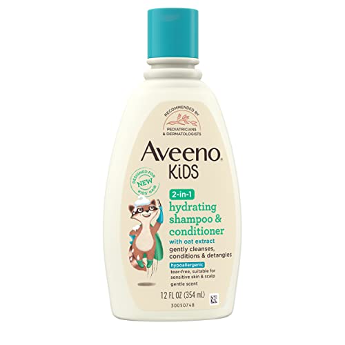 Aveeno Kids 2-in-1 Hydrating Shampoo & Conditioner, Gently Cleanses, Conditions & Detangles Kids Hair, Formulated With Oat Extract, For Sensitive Skin & Scalp, Hypoallergenic, 12 fl. oz