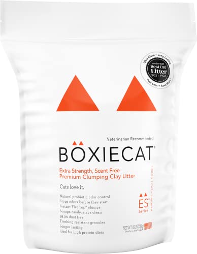 Boxiecat Premium Clumping Clay Cat Litter, Extra Strength Formula, 40lbs - Cat Activated Probiotics- Longer Lasting Odor Control- Hard, Non Stick Clumps - Stays Ultra Clean - 99.9% Dust Free