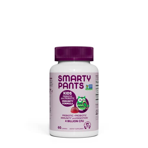 SmartyPants Kids Probiotic Immunity Gummies: Prebiotics & Probiotics for Immune Support & Digestive Comfort, Strawberry Crème Flavor, 60 Gummy Vitamins, 30 Day Supply, No Refrigeration Required