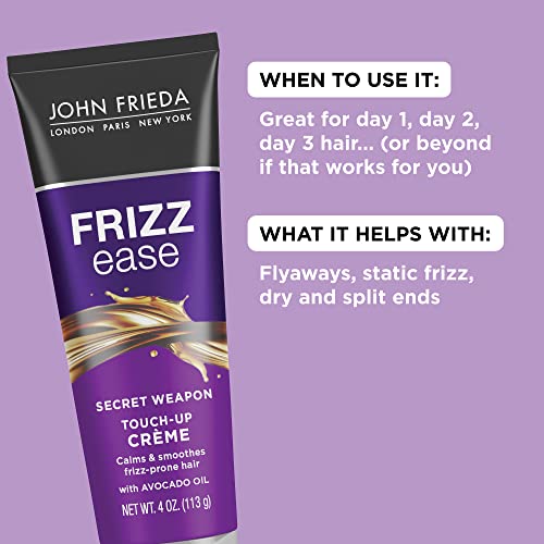 John Frieda Frizz Ease Secret Weapon Anti-Frizz Styling Cream, Frizz Control Touch-Up Crème with Avocado Oil, Helps to Calm and Smooth Frizz-prone Hair, 4 Ounce