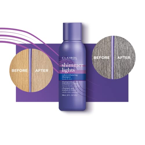 Clairol Professional Shimmer Lights Purple Shampoo, 2 fl. Oz | Neutralizes Brass & Yellow Tones | For Blonde, Silver, Gray & Highlighted Hair