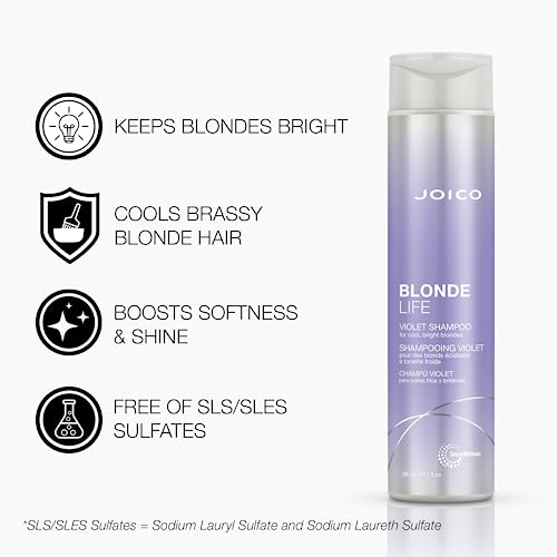 Joico Blonde Life Violet Shampoo | For Cool & Bright Blonde Hair | Neutralize Brassy Tones | Banish Yellow Tones | Boost Shine | Sulfate Free | With Monoi & Tamanu Oil | 10.1 Fl Oz