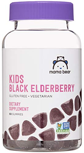 Amazon Brand - Mama Bear Vegetarian Kids Black Elderberry Gummies 300 mg with Vitamins C, D, E and Zinc, Immune System Support, 60 Count (1 to 2 Month Supply), Non-GMO, Gluten Free