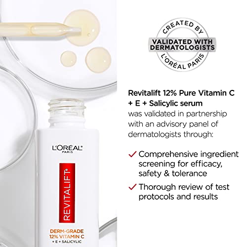 LOreal Paris Revitalift 12% Pure Vitamin C Serum, Vitamin E, Salicylic Acid, Brightening 1 oz + Moisturizer Sample