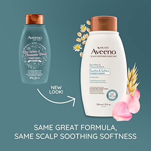 Aveeno Rose Water & Chamomile Blend Sulfate-Free Conditioner with Colloidal Oat for Dry Sensitive Scalp, Gentle Cleansing Conditioner for Fine, Fragile Hair, Paraben & Dye-Free, 12 Fl Oz