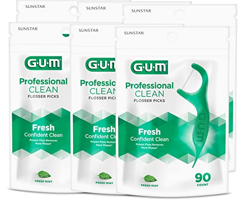 GUM - 70942302395 Professional Clean Flossers Extra Strong Flosser Pick, Fresh Mint, 90 Count (Pack of 6)