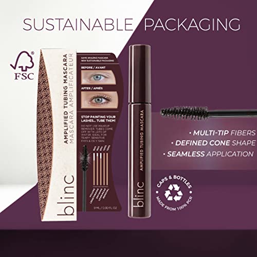 Blinc Amplified Tubing Mascara, Ultra-Longwearing Washable, Soft-Glam Volumizing, Lengthening and Defining, Gluten & Cruelty Free, Black, 9mL / 0.30 Fl. OZ