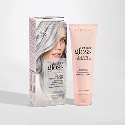 L’Oréal Paris Le Color Gloss One Step Toning Gloss, In-Shower Hair Toner with Deep Conditioning Treatment Formula for Gray Hair, Silver White, 1 Kit, 32.626 cubic_inches