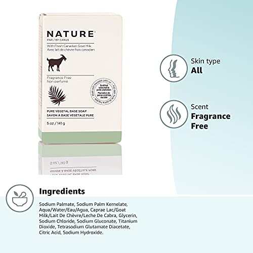 Nature by Canus Bar Soap With Fresh Canadian Goat Milk Vitamin A B3 Potassium Zinc and Selenium, Fragrance Free, 5 Ounce