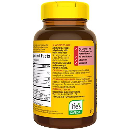 Nature Made Algae 540 mg Omega 3 Supplement, Alternative to Omega 3 Fish Oil Supplements, 70 Veggie Softgels, Sustainable, Plant-Based, for Healthy Heart, Brain, and Eye Support