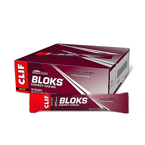 CLIF BLOKS - Black Cherry Flavor with Caffeine - Energy Chews - Non-GMO - Plant Based - Fast Fuel for Cycling and Running - Quick Carbohydrates and Electrolytes - 2.12 oz. (18 Count)