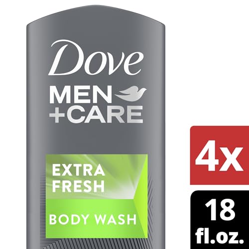 Dove Men+Care Body Wash Extra Fresh for Men's Skin Care Body Wash Effectively Washes Away Bacteria While Nourishing Your Skin, 18 Fl Oz (Pack of 4)