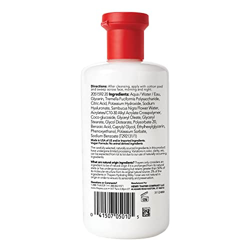 THAYERS Milky Hydrating Face Cleanser with Snow Mushroom and Hyaluronic Acid, Dermatologist Recommended Gentle Facial Wash and Hydrating Skincare for Dry and Sensitive Skin, Paraben Free, 8 FL Oz