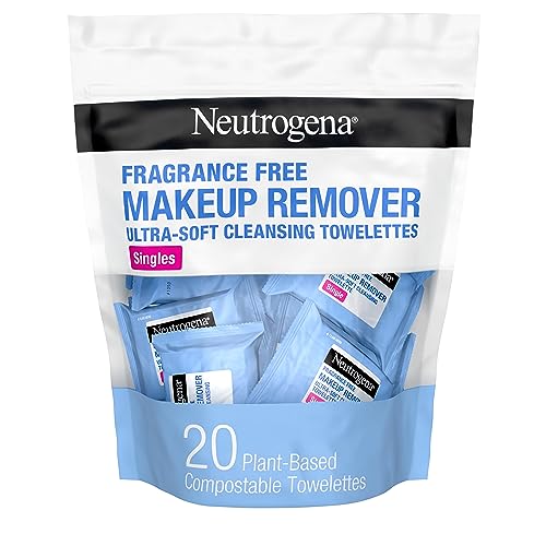 Neutrogena Fragrance-Free Makeup Remover Cleansing Towelette Singles, Individually-Wrapped Daily Face Wipes to Remove Dirt, Oil, Makeup & Waterproof Mascara for Travel & On-the-Go, 20 ct (Pack of 6)