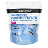 Neutrogena Fragrance-Free Makeup Remover Cleansing Towelette Singles, Individually-Wrapped Daily Face Wipes to Remove Dirt, Oil, Makeup & Waterproof Mascara for Travel & On-the-Go, 20 ct (Pack of 6)