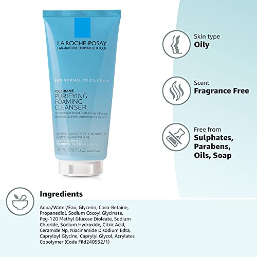 La Roche-Posay Toleriane Purifying Foaming Facial Cleanser, Face Wash for Oily Skin and Normal Skin with Niacinamide, Won’t Dry Out Skin, Soap Free, Fragrance Free