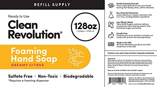 Clean Revolution Foaming Hand Soap Refill Supply | Gentle, Moisturizing | Ready to Use | Unscented | 128 Fl Oz (1 Gallon), Clear, Fragrance Free