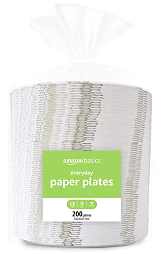 Amazon Basics Everyday Paper Plates, 9 Inch, Disposable, 200 Count