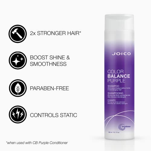 Joico Color Balance Purple Shampoo | For Cool Blonde, Gray Hair | Eliminate Brassy Yellow Tones | Boost Color Vibrancy & Shine | UV Protection | With Rosehip Oil & Green Tea Extract | 10.1 Fl Oz