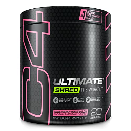 Cellucor C4 Ultimate Shred Pre Workout Powder, Fat Burner for Men & Women, Metabolism Supplement with Ginger Root Extract, Lemon Italian Ice, 20 Servings