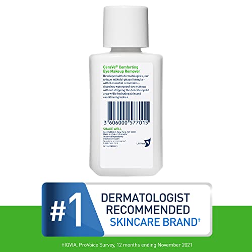 CeraVe Eye Makeup Remover with Hyaluronic Acid and Ceramides |Waterproof, Non-Comedogenic, Fragrance Free, Non-Greasy & Ophthalmologist Tested | 4 Ounces