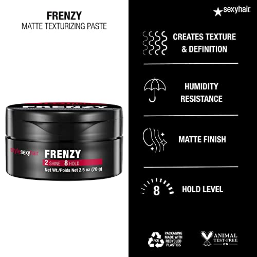 SexyHair Style Frenzy Matte Texturizing Paste, 2.5 Oz | Fullness, Texture and Definition | Helps Create Bulk | Semi-Matte