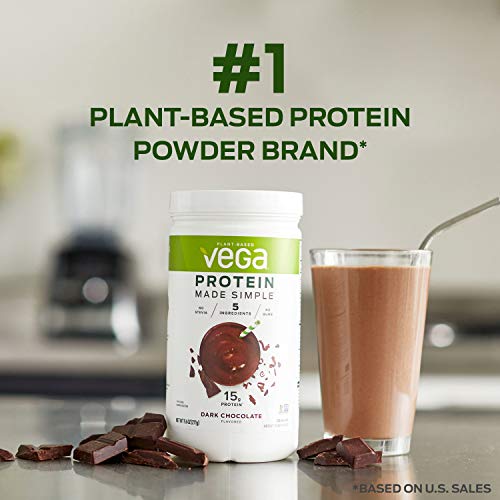 Vega Protein Made Simple, Dark Chocolate - Stevia Free Vegan Protein Powder, Plant Based, Healthy, Gluten Free, Pea Protein for Women and Men, 9.6 oz (Packaging May Vary)