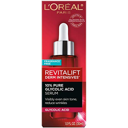 LOreal Paris Revitalift 10% Pure Glycolic Acid Face Serum, Visibly Evens Tone & Reduce Wrinkles, Fragrance Free 1.0 fl oz (30ml)