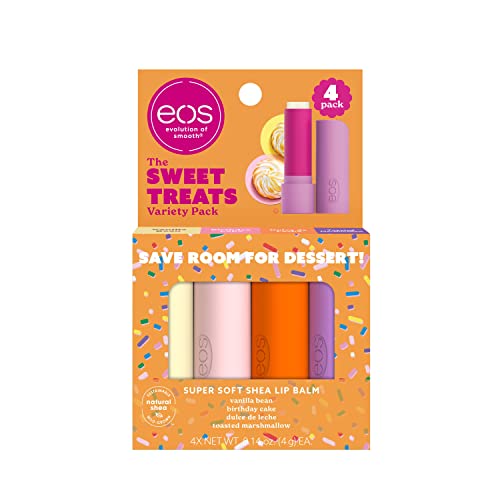 eos Super Soft Shea Lip Balm Sticks, Super Fruits Variety Pack, Strawberry Sorbet, Honey Apple, Cherry Vanilla, Summer Fruit, 4 Pack