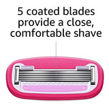 Amazon Basics Women's 5 Blade FITS Razor, Fits Amazon Basics and Venus Handles, Includes 1 FITS Handle, 12 Cartridges & 1 Shower Hanger, Pink