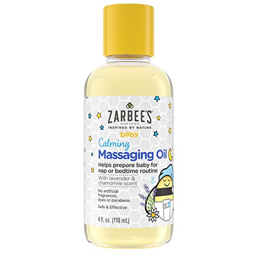 Zarbees Baby Massage Oil, Calming and Soothing with Lavender and Chamomile to Help Sleep, 4oz Bottle