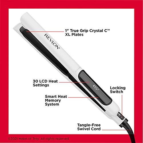 REVLON Crystal C + Ceramic Digital Hair Flat Iron | Long-Lasting Shine and Less Frizz, (1 in)