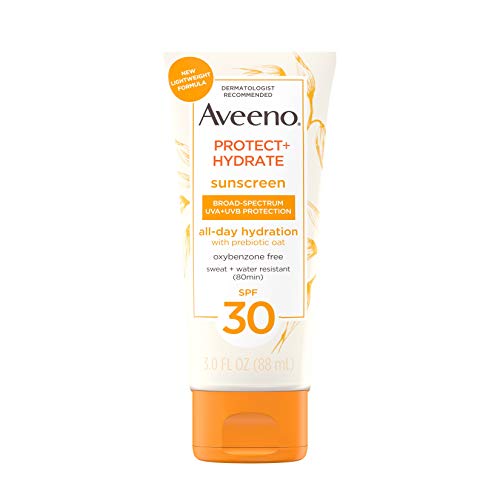 Aveeno Protect + Hydrate Moisturizing Body Sunscreen Lotion with Broad Spectrum SPF 60 & Prebiotic Oat, Weightless & Refreshing Feel, Paraben-Free, Oil-Free, Oxybenzone-Free, 3.0 fl. Oz