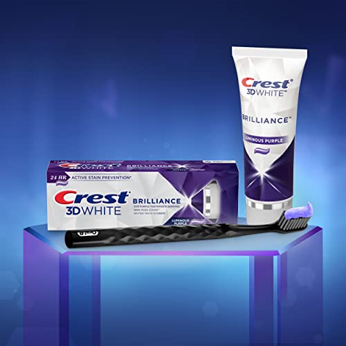 Crest 3D White Brilliance Purple Teeth Whitening Toothpaste - Pack of 3, 3.5 oz Tubes - Anticavity Fluoride Toothpaste -100% More Surface Stain Removal - 24 Hour Active Stain Prevention