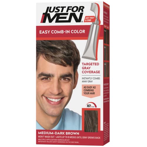 Just For Men Easy Comb-In Color Mens Hair Dye, Easy No Mix Application with Comb Applicator - Real Black, A-55, Pack of 3