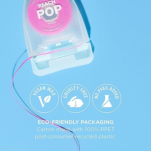 REACH POP Dental Floss | Vegan Wax & PFAS-Free | Durable & Shred Resistant | Slides Smoothly & Easily | Effective Plaque Removal | Blue Color Floss | Mint, 54.7 YD